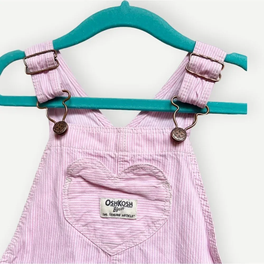 OshKosh B’Gosh Girls Kids Pink Striped Heart Pocket Overalls. 24 Months.